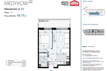 Rzut - Mieszkanie na sprzedaż 2 pokoje o powierzchni 40,75 m² - numer 88 w Medyków 32