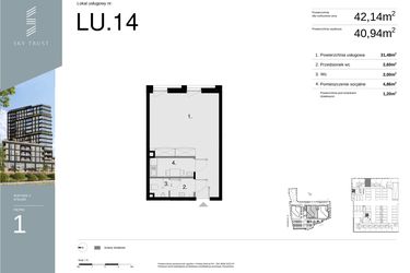 Rzut - Lokal użytkowy na sprzedaż 1 pokój o powierzchni 42,14 m² - numer LU14 w Sky Trust etap II