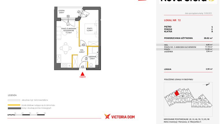 Rzut - Mieszkanie na sprzedaż 2 pokoje o powierzchni 38,02 m² - numer 72 w Miasteczko Nova Sfera 5