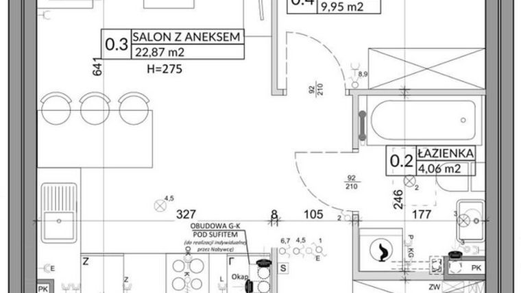 Rzut - Mieszkanie na sprzedaż 3 pokoje o powierzchni 57,39 m² - numer 63A w Osiedle Młodych etap X