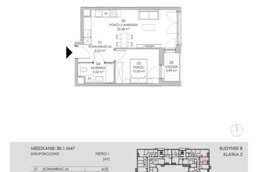 Rzut - Mieszkanie na sprzedaż 2 pokoje o powierzchni 41,3 m² - numer BII.1.M47 w Przewóz 42 ATAL II
