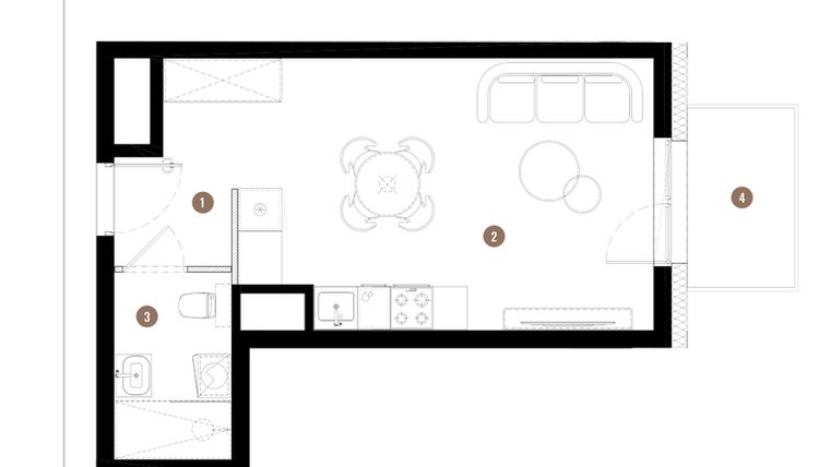 Rzut - Mieszkanie na sprzedaż 1 pokój o powierzchni 29,24 m² - numer C3.00.07 w Apartamenty Reytana