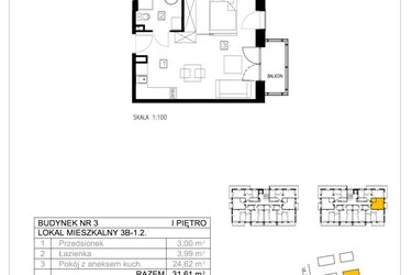 Rzut - Mieszkanie na sprzedaż 1 pokój o powierzchni 31,57 m² - numer 3B-1.2 w Gardenia Pogodno