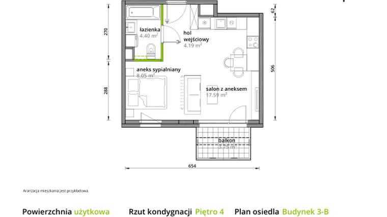 Rzut - Mieszkanie na sprzedaż 1 pokój o powierzchni 34,23 m² - numer B/080 w Aleje Praskie