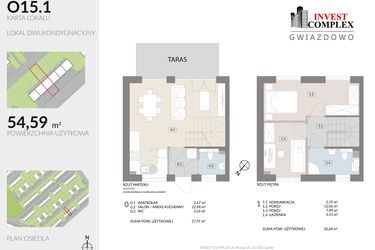 Rzut - Dom na sprzedaż 3 pokoje o powierzchni 54,59 m² - numer O15.1 w Osiedle Gwiazdowo etap 12