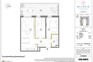 Rzut - Mieszkanie na sprzedaż 3 pokoje o powierzchni 56,31 m² - numer 32 w Bliskie Piaseczno 2