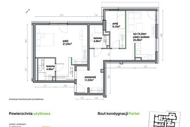 Rzut - Mieszkanie na sprzedaż 3 pokoje o powierzchni 76,3 m² - numer A02 w Traugutta Vita