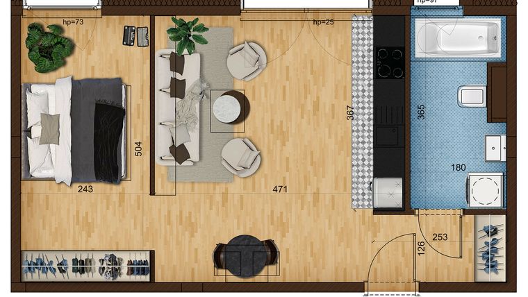 Rzut - Mieszkanie na sprzedaż 1 pokój o powierzchni 44,91 m² - numer 6_18 w Nowe Zabrze
