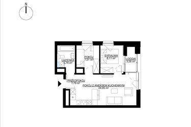Rzut - Mieszkanie na sprzedaż 3 pokoje o powierzchni 47,8 m² - numer M12 w KrakoVska etap 2