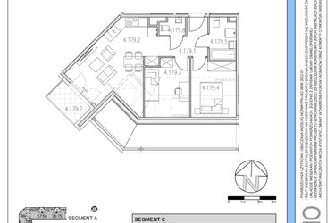 Rzut - Mieszkanie na sprzedaż 2 pokoje o powierzchni 45,57 m² - numer 179 w Osiedle Solne etap II