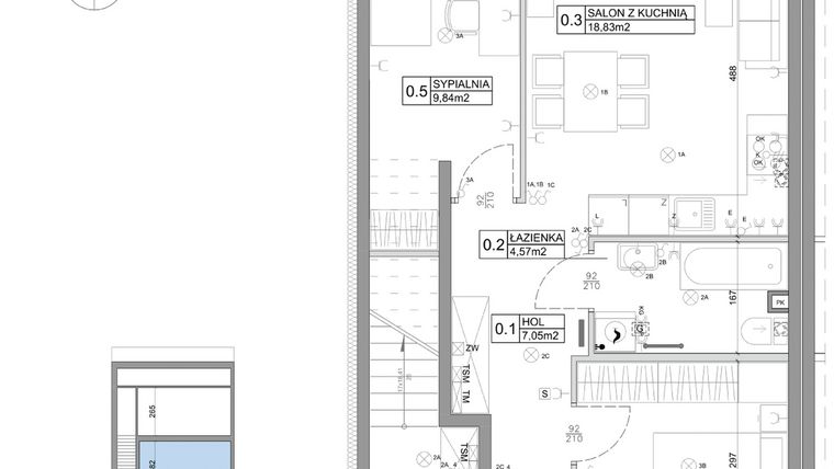 Rzut - Mieszkanie na sprzedaż 3 pokoje o powierzchni 51,15 m² - numer 73 w Boska Ksawerowska V