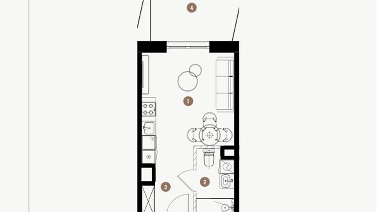 Rzut - Mieszkanie na sprzedaż 1 pokój o powierzchni 25,56 m² - numer 4.07 w WIMA APARTMENTS