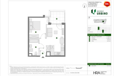 Rzut - Mieszkanie na sprzedaż 2 pokoje o powierzchni 39,09 m² - numer A19 w Osiedle Urbino etap 4.1