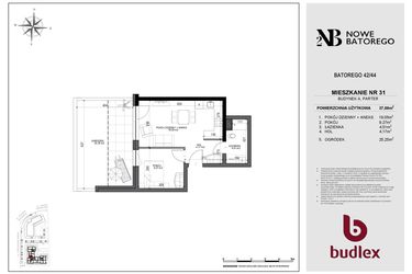 Rzut - Mieszkanie na sprzedaż 2 pokoje o powierzchni 37 m² - numer A31 w Nowe Batorego 2