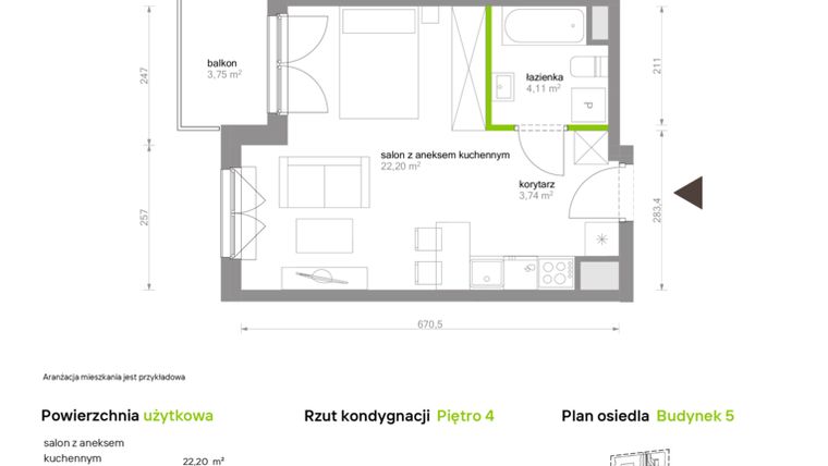 Rzut - Mieszkanie na sprzedaż 1 pokój o powierzchni 30,05 m² - numer C5.4C91 w Bemowo Vita