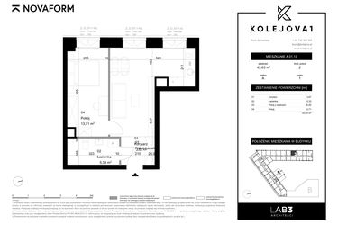 Rzut - Mieszkanie na sprzedaż 2 pokoje o powierzchni 43,63 m² - numer A-01-12 w Kolejova 1