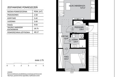 Rzut - Mieszkanie na sprzedaż 2 pokoje o powierzchni 40,17 m² - numer C16 w Kowalove etap 2