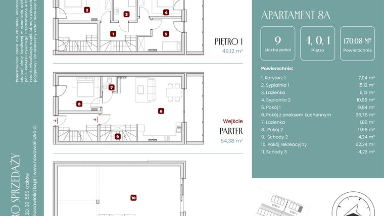 Rzut - Mieszkanie na sprzedaż 9 pokoi o powierzchni 170,08 m² - numer 8A w Nowa Wieliczka