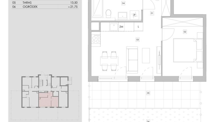 Rzut - Mieszkanie na sprzedaż 2 pokoje o powierzchni 37,18 m² - numer 94.0.02 w ATAL Bronowice