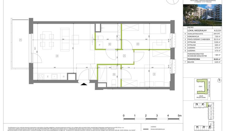 Rzut - Mieszkanie na sprzedaż 3 pokoje o powierzchni 65,3 m² - numer A.3.2.51 w Neowo