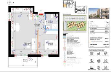 Rzut - Mieszkanie na sprzedaż 2 pokoje o powierzchni 44,31 m² - numer 14 w Harmony Antoninek