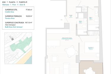 Rzut - Mieszkanie na sprzedaż 3 pokoje o powierzchni 77 m² - numer 4B w Allonbay Urban - Villajoyosa