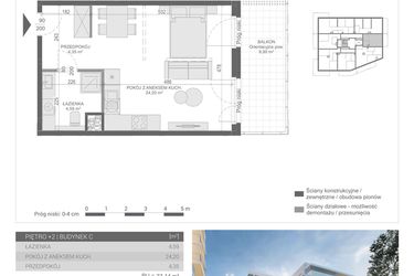 Rzut - Mieszkanie na sprzedaż 1 pokój o powierzchni 33,14 m² - numer 17 w Unikat Apartamenty C