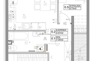 Rzut - Mieszkanie na sprzedaż 3 pokoje o powierzchni 48,03 m² - numer 61 w Manufaktura Marki 2 etap III