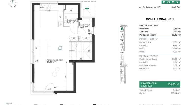 Rzut - Dom na sprzedaż 4 pokoje o powierzchni 138,53 m² - numer A1 w Destino Domy