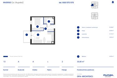 Rzut - Mieszkanie na sprzedaż 2 pokoje o powierzchni 35,8 m² - numer A.13 w Osiedle Inverso