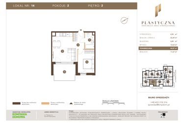Rzut - Mieszkanie na sprzedaż 2 pokoje o powierzchni 44,87 m² - numer PK-LM-14 w Plastyczna Kamienica przy Sympatycznej