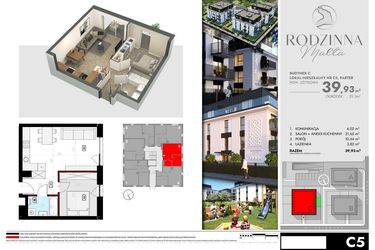 Rzut - Mieszkanie na sprzedaż 2 pokoje o powierzchni 40,01 m² - numer C5 w Rodzinna Malta