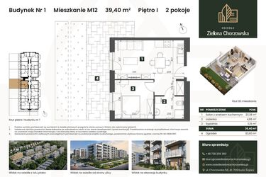 Rzut - Mieszkanie na sprzedaż 2 pokoje o powierzchni 39,4 m² - numer B1.M12 w Osiedle Zielona Chorzowska