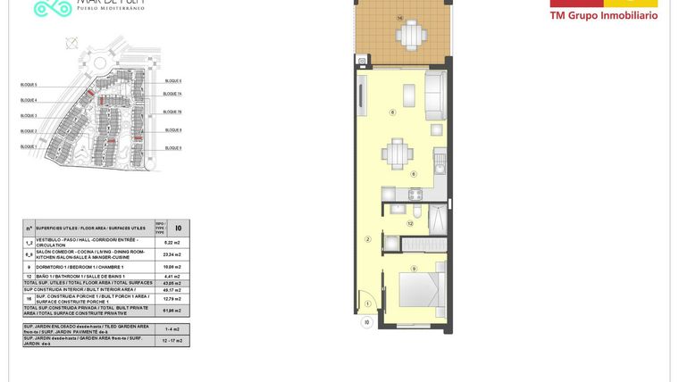 Rzut - Mieszkanie na sprzedaż 1 pokój o powierzchni 49 m² - numer 6.202 w Mar de Pulpi - Almeria