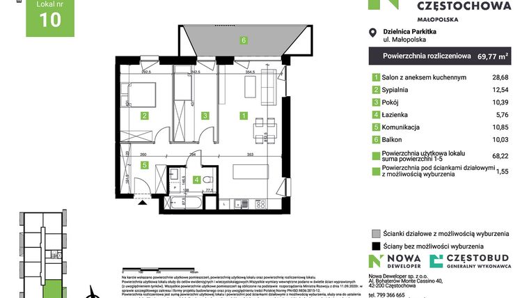 Rzut - Mieszkanie na sprzedaż 3 pokoje o powierzchni 69,77 m² - numer E10 w Nowa Częstochowa Małopolska etap II