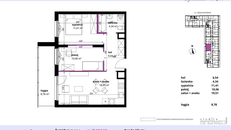 Rzut - Mieszkanie na sprzedaż 3 pokoje o powierzchni 51,86 m² - numer 10 w Wojciechowska Square
