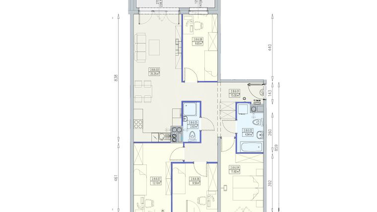 Rzut - Mieszkanie na sprzedaż 5 pokoi o powierzchni 91,33 m² - numer K1 2/8/6/5a w Południk 17 - budynek K1