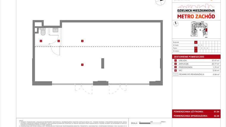 Rzut - Mieszkanie na sprzedaż 1 pokój o powierzchni 29,26 m² - numer A.4 w Dzielnica Mieszkaniowa Metro Zachód - etap 8.1