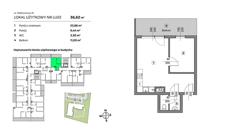 Rzut - Mieszkanie na sprzedaż 2 pokoje o powierzchni 36,62 m² - numer L.U. 22 w Nova Radiostacja - apartamenty inwestycyjne