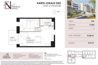 Rzut - Mieszkanie na sprzedaż 2 pokoje o powierzchni 41,84 m² - numer D53 w Enklawa Natury