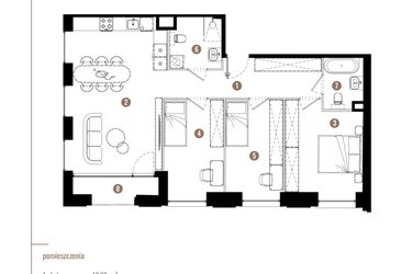 Rzut - Mieszkanie na sprzedaż 4 pokoje o powierzchni 83,52 m² - numer E.01.12 w Apartamenty Reytana bud. E