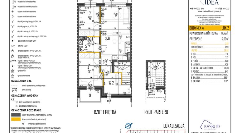 Rzut - Mieszkanie na sprzedaż 3 pokoje o powierzchni 61,45 m² - numer 4-L2 w Osiedle Idea etap I