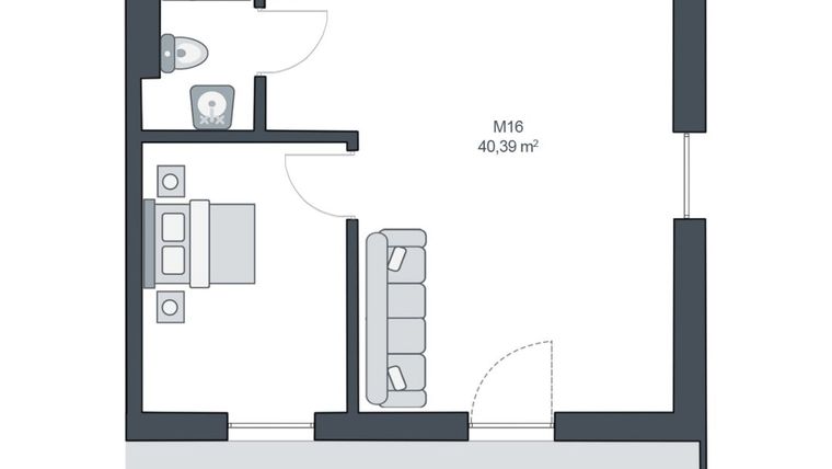 Rzut - Mieszkanie na sprzedaż 2 pokoje o powierzchni 40,39 m² - numer M16 w TARASY GĄSKI