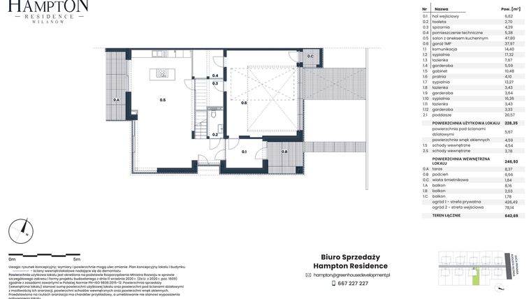 Rzut - Dom na sprzedaż 4 pokoje o powierzchni 228,35 m² - numer HB8B w Hampton Residence Wilanów