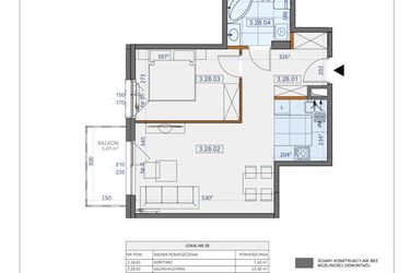 Rzut - Mieszkanie na sprzedaż 2 pokoje o powierzchni 46,36 m² - numer 28 w Osiedle Zycha