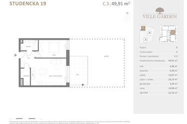 Rzut - Mieszkanie na sprzedaż 2 pokoje o powierzchni 49,91 m² - numer C.05 w Ville Garden