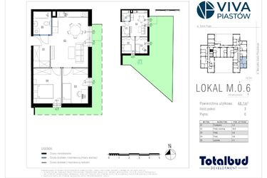 Rzut - Mieszkanie na sprzedaż 3 pokoje o powierzchni 47,89 m² - numer M.0.6 w Viva Piastów