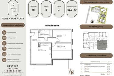 Rzut - Mieszkanie na sprzedaż 3 pokoje o powierzchni 68,01 m² - numer B2.2_4 w Perła Północy etap 2