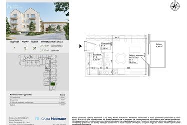 Rzut - Mieszkanie na sprzedaż 1 pokój o powierzchni 27,37 m² - numer A61 w Aleja Mickiewicza