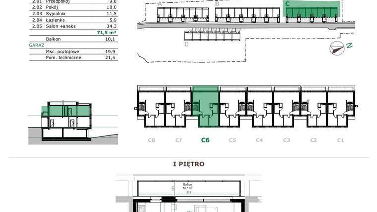 Rzut - Mieszkanie na sprzedaż 4 pokoje o powierzchni 71,5 m² - numer C.6.2 w Dębowe Zacisze